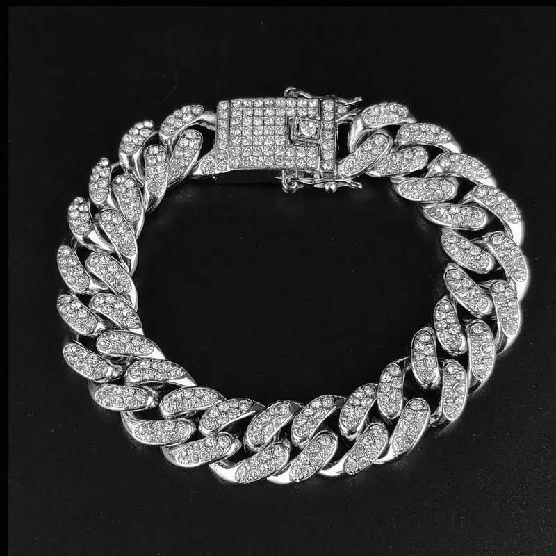 Shiny Iced Out Rhinestone Cuban Chain Bracelet