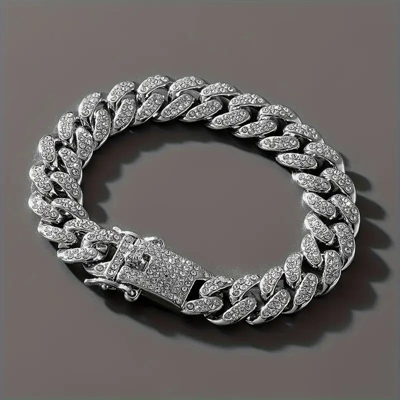 Shiny Iced Out Rhinestone Cuban Chain Bracelet