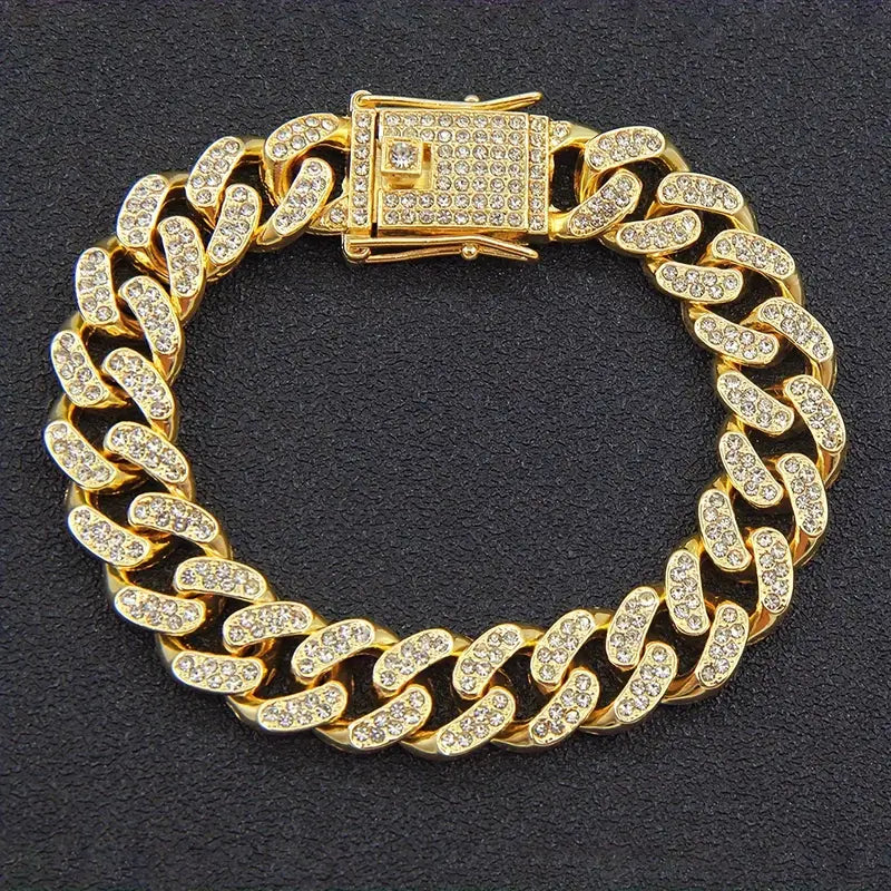 Shiny Iced Out Rhinestone Cuban Chain Bracelet